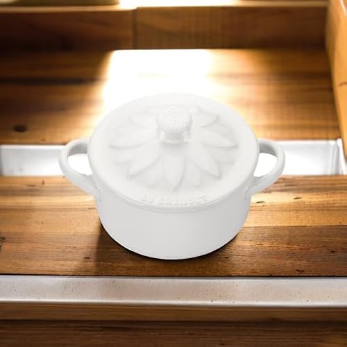Le Creuset Mini Round Cocotte with Flower Lid, 8oz, White - Stoneware