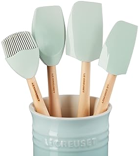 Le Creuset 5-Piece Silicone Craft Series Utensil Set with Stoneware Crock in Sea Salt