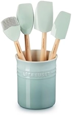 Le Creuset 5-Piece Silicone Craft Series Utensil Set with Stoneware Crock in Sea Salt
