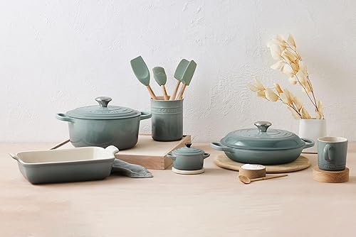 Le Creuset 5-Piece Silicone Craft Series Utensil Set with Stoneware Crock in Sea Salt