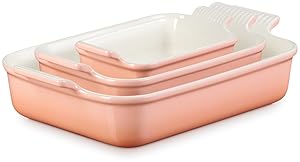 Le Creuset Stoneware Heritage 3-Piece Rectangular Dishes Set in Peche