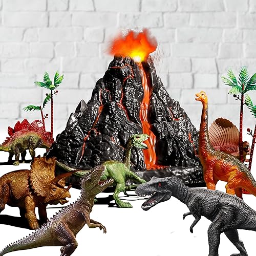 TOYSXYIN TOYS INTERACTIVE DINOSAUR VOLCANO SET WITH 9 REALISTIC FIGURES | AGES 2-10 | SIMULATED ERUPTIONS & SOUNDS