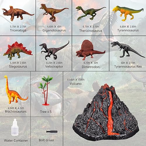 TOYSXYIN TOYS INTERACTIVE DINOSAUR VOLCANO SET WITH 9 REALISTIC FIGURES | AGES 2-10 | SIMULATED ERUPTIONS & SOUNDS