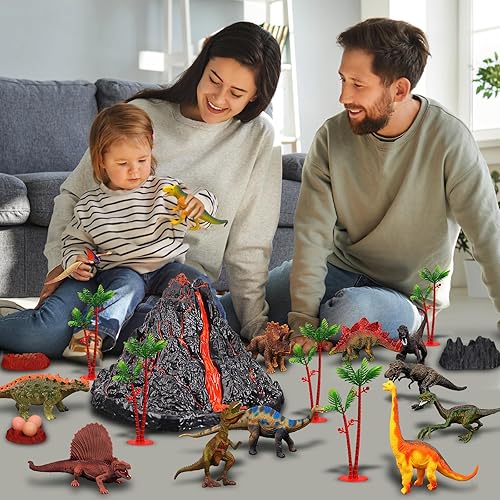 TOYSXYIN TOYS INTERACTIVE DINOSAUR VOLCANO SET WITH 9 REALISTIC FIGURES | AGES 2-10 | SIMULATED ERUPTIONS & SOUNDS