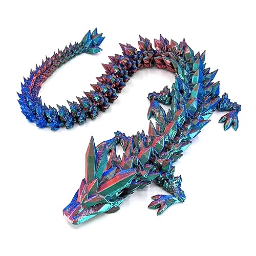 SUBPOLY 12" RAINBOW CRYSTAL DRAGON FIGURE - MULTI COLOR 3D PRINTED - INTERLOCKED BODY SEGMENTS