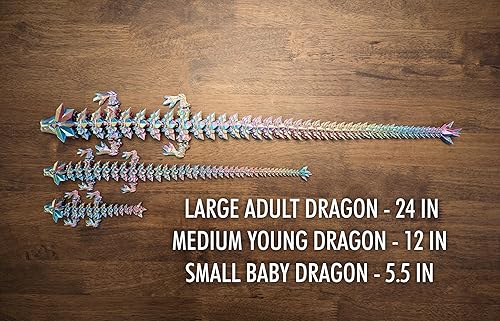 SUBPOLY 12" RAINBOW CRYSTAL DRAGON FIGURE - MULTI COLOR 3D PRINTED - INTERLOCKED BODY SEGMENTS