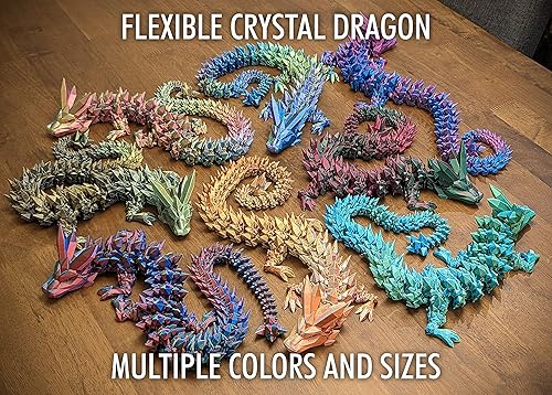 SUBPOLY 12" RAINBOW CRYSTAL DRAGON FIGURE - MULTI COLOR 3D PRINTED - INTERLOCKED BODY SEGMENTS