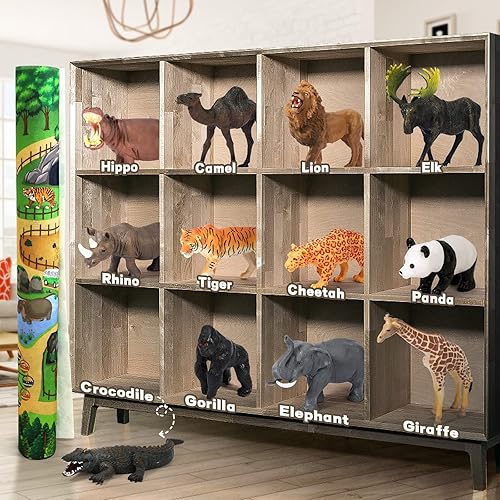 FRUSE Safari Animals Figures Toys Set with Jumbo Play Mat - Educational Jungle Wild Zoo Animals Playset for Toddlers