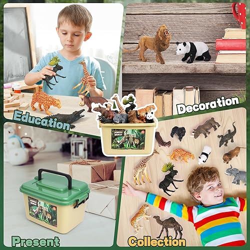 FRUSE Safari Animals Figures Toys Set with Jumbo Play Mat - Educational Jungle Wild Zoo Animals Playset for Toddlers