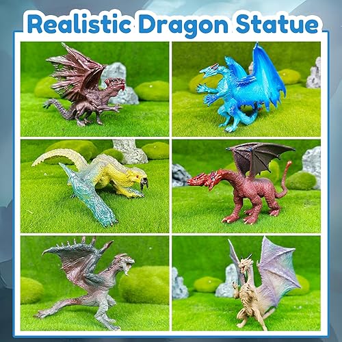EOIVSH DRAGON TOYS FOR KIDS - SET OF 6, 5" ANCIENT FLYING DRAGON FIGURINES - MYTHICAL TOY FIGURES & PLAYSET FOR BOYS & GIRLS, AGES 3-7