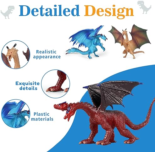 EOIVSH DRAGON TOYS FOR KIDS - SET OF 6, 5" ANCIENT FLYING DRAGON FIGURINES - MYTHICAL TOY FIGURES & PLAYSET FOR BOYS & GIRLS, AGES 3-7