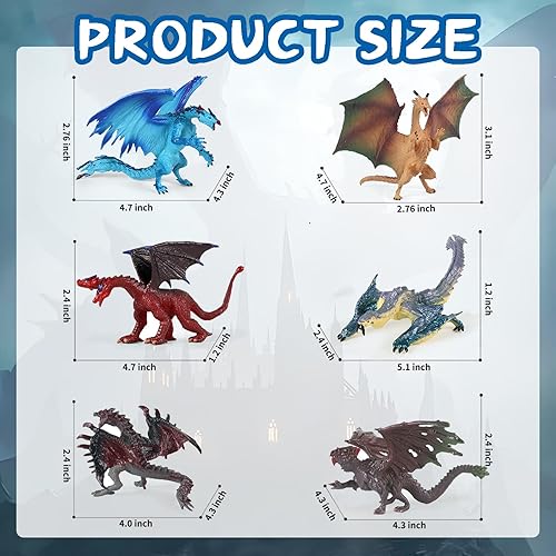 EOIVSH DRAGON TOYS FOR KIDS - SET OF 6, 5" ANCIENT FLYING DRAGON FIGURINES - MYTHICAL TOY FIGURES & PLAYSET FOR BOYS & GIRLS, AGES 3-7