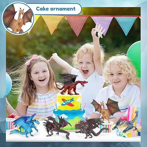 EOIVSH DRAGON TOYS FOR KIDS - SET OF 6, 5" ANCIENT FLYING DRAGON FIGURINES - MYTHICAL TOY FIGURES & PLAYSET FOR BOYS & GIRLS, AGES 3-7