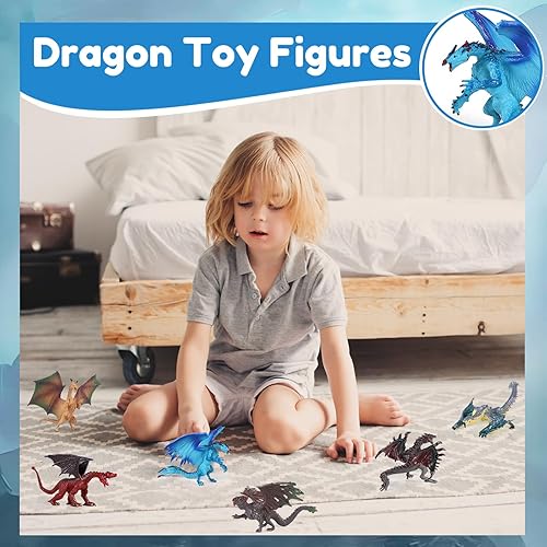 EOIVSH DRAGON TOYS FOR KIDS - SET OF 6, 5" ANCIENT FLYING DRAGON FIGURINES - MYTHICAL TOY FIGURES & PLAYSET FOR BOYS & GIRLS, AGES 3-7