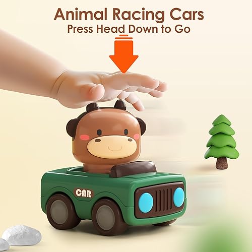 İPlay Baby Animal Racing Cars Set - Push & Go Friction Toys for Toddlers 1-3, 1st Birthday Gifts for Boys