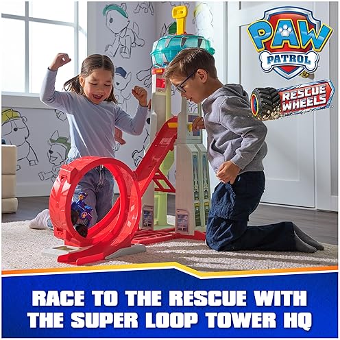 Spin Master PAW Patrol Rescue Wheels Super Loop Tower HQ with Light, Sound, Vehicle Launcher, Chase Action Figure & Toy Truck - Fun Kids Toys for Ages 3+