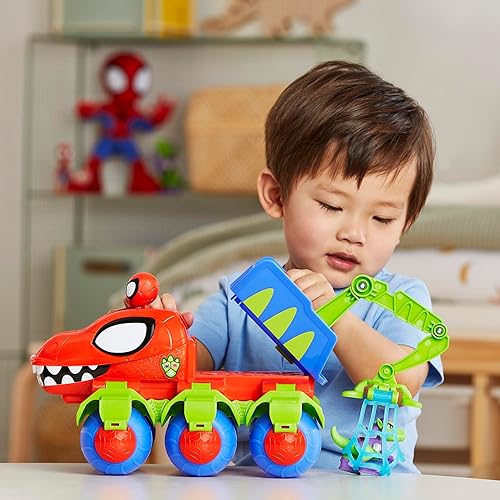 Marvel Spidey's Dino-Webs Crawler Playset with Spider-Man & Goblin Raptor Action Figures for Kids 3+".