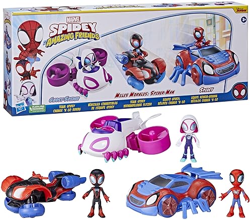 Hasbro Team Spidey Change ‘N Go Riders Playset with 3 Toy Cars & Action Figures - Marvel Super Hero Toys for Kids, Amazon Exclusive