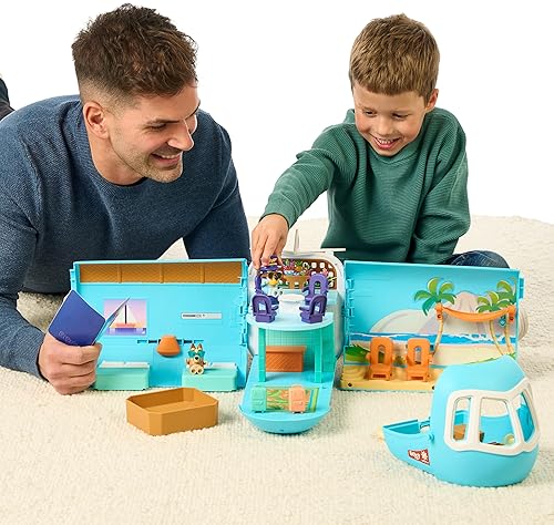 Moose Toys Bluey Transforming Plane Playset with The Heelers, Resort & Boat, 25+ Sounds, 5 Figures - Amazon Exclusive