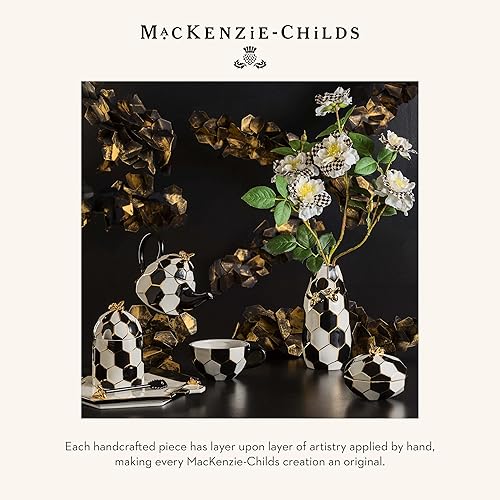 MACKENZIE-CHILDS Queen Bee Ceramic Trinket Dish with Lid, Bedroom/Bathroom Organizer, Black-and-White