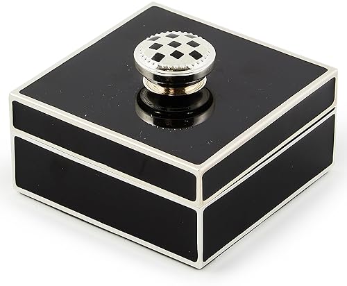 MACKENZİE CHİLDS Small Silver-Plated Trinket Box with Check Knob for Jewelry and Keepsakes
