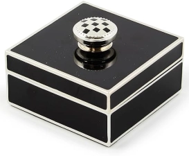 MACKENZİE CHİLDS Small Silver-Plated Trinket Box with Check Knob for Jewelry and Keepsakes