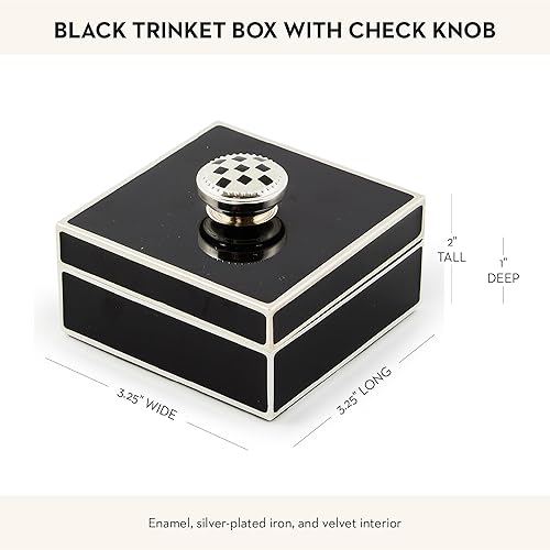 MACKENZİE CHİLDS Small Silver-Plated Trinket Box with Check Knob for Jewelry and Keepsakes