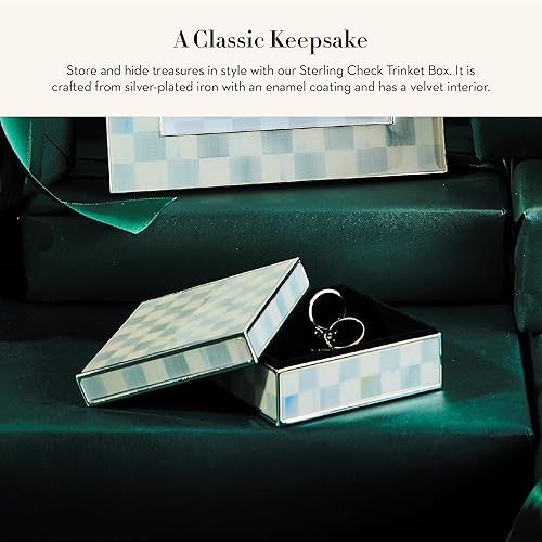 MACKENZİE CHİLDS Silver-Plated Trinket Box for Jewelry & Keepsakes, Small Gray-and-White Storage Box