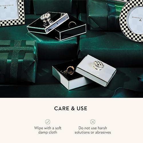 MACKENZIE-CHILDS Silver-Plated Trinket Box with Check Knob - Small Decorative Jewelry Keepsake Ring Storage Gift Box - White