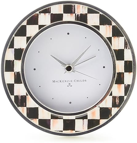 MACKENZIE-CHILDS Black-and-White Courtly Check Desk Clock for Living Room, Kitchen, Office
