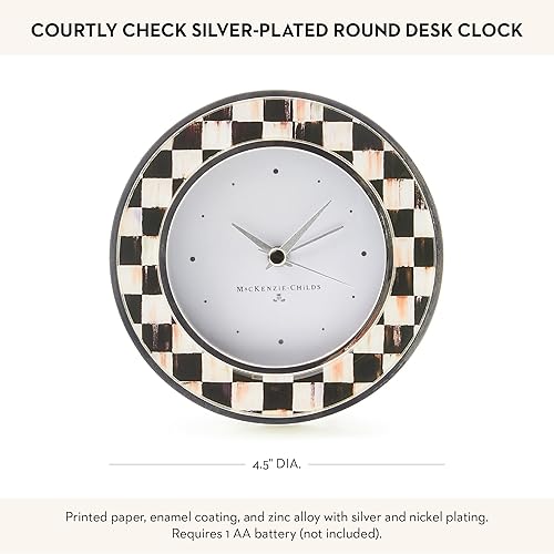 MACKENZIE-CHILDS Black-and-White Courtly Check Desk Clock for Living Room, Kitchen, Office