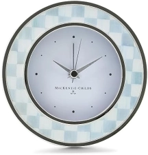 MACKENZIE-CHILDS Gray-and-White Sterling Check Desk Clock - Silver-Plated Decor for Living Room, Kitchen, or Office