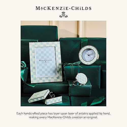 MACKENZIE-CHILDS Gray-and-White Sterling Check Desk Clock - Silver-Plated Decor for Living Room, Kitchen, or Office
