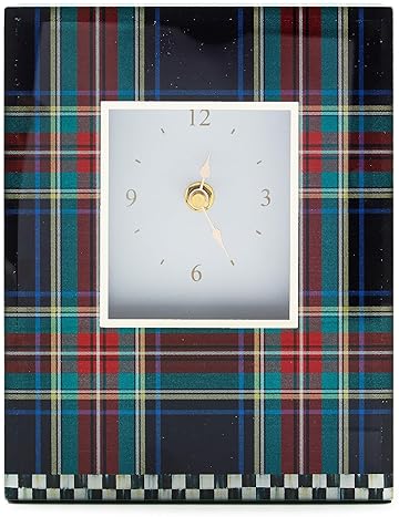 MACKENZIE-CHILDS Decorative Black Tartan Carriage Clock for Kitchen and Living Room