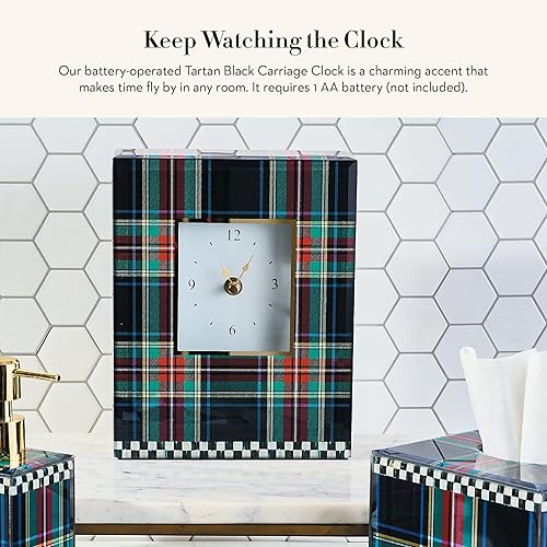 MACKENZIE-CHILDS Decorative Black Tartan Carriage Clock for Kitchen and Living Room