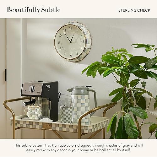 MACKENZIE-CHILDS Gray-and-White Sterling Check Desk Clock for Living Room, Bedroom, or Office