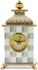 MACKENZIE-CHILDS Gray-and-White Sterling Check Desk Clock for Living Room, Bedroom, or Office