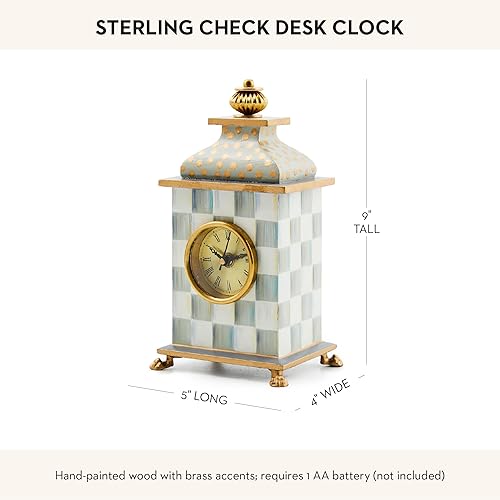 MACKENZIE-CHILDS Gray-and-White Sterling Check Desk Clock for Living Room, Bedroom, or Office