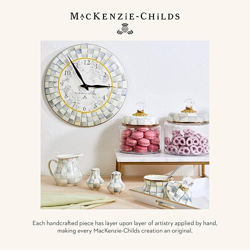 MACKENZIE-CHILDS Gray-and-White Sterling Check Desk Clock for Living Room, Bedroom, or Office