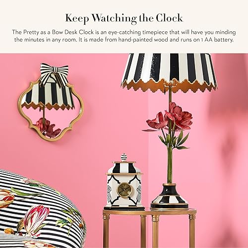 MACKENZIE-CHILDS Decorative Wood Desk Clock for Kitchen & Living Room - Pretty Bow Design