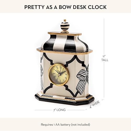 MACKENZIE-CHILDS Decorative Wood Desk Clock for Kitchen & Living Room - Pretty Bow Design