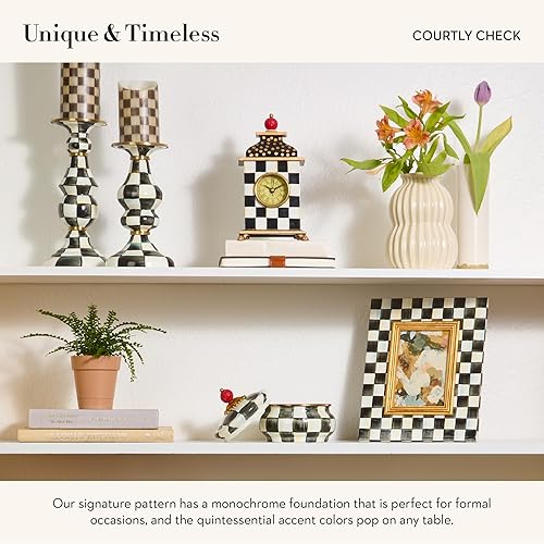 MACKENZIE-CHILDS Decorative Wood Desk Clock for Kitchen & Living Room in Black-and-White Courtly Check