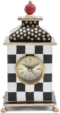 MACKENZIE-CHILDS Decorative Wood Desk Clock for Kitchen & Living Room in Black-and-White Courtly Check