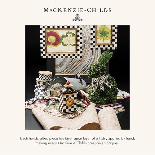 MACKENZIE-CHILDS Decorative Wood Desk Clock for Kitchen & Living Room in Black-and-White Courtly Check