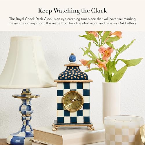 MACKENZIE-CHILDS Blue & White Royal Check Desk Clock for Kitchen & Living Room