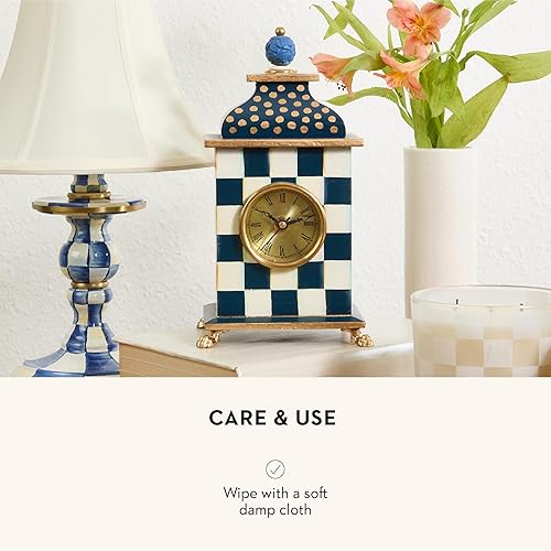 MACKENZIE-CHILDS Blue & White Royal Check Desk Clock for Kitchen & Living Room