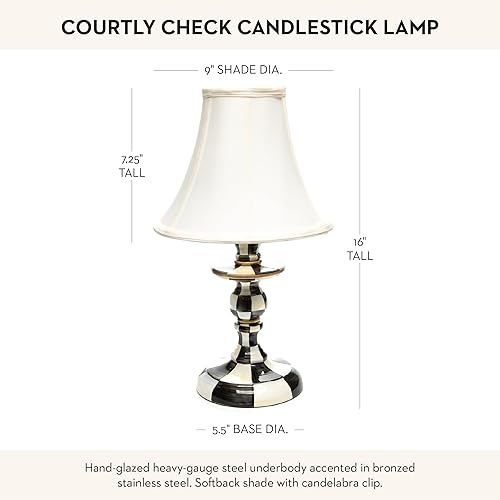 MACKENZIE-CHILDS Black-and-White Courtly Check Candlestick Lamp for Living Room/Bedroom
