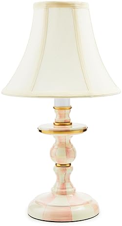 MACKENZIE-CHILDS Pink-and-White Rosy Check Candlestick Lamp for Living Room or Bedroom