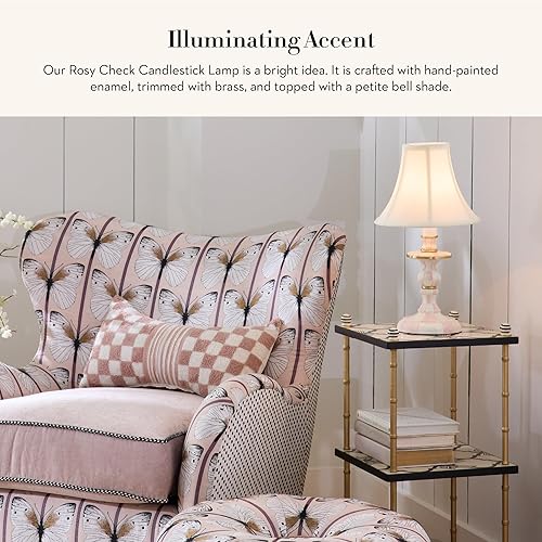 MACKENZIE-CHILDS Pink-and-White Rosy Check Candlestick Lamp for Living Room or Bedroom