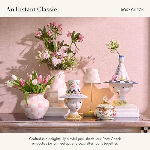 MACKENZIE-CHILDS Pink-and-White Rosy Check Candlestick Lamp for Living Room or Bedroom